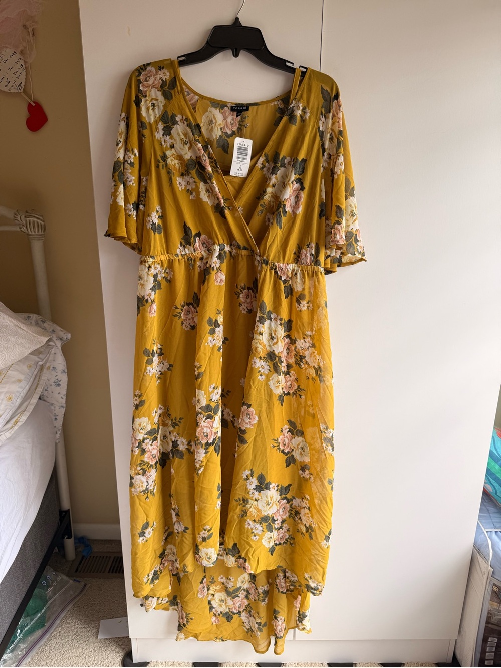 Mustard Floral Wrap Midi high-low Dress - Women